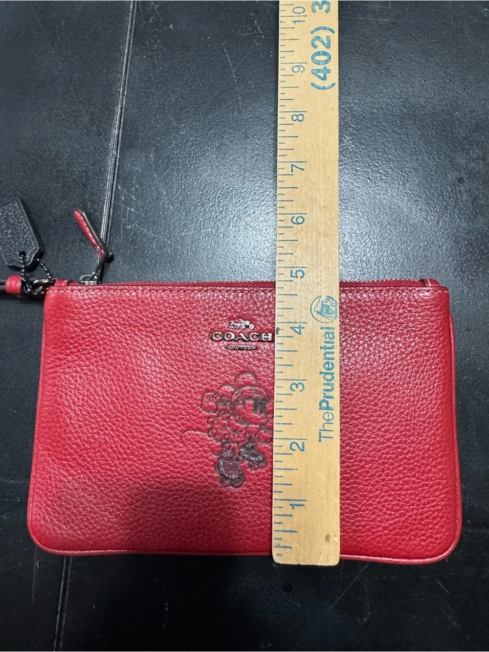 Coach Red Pebbled Leather Wristlet with Floral Emboss